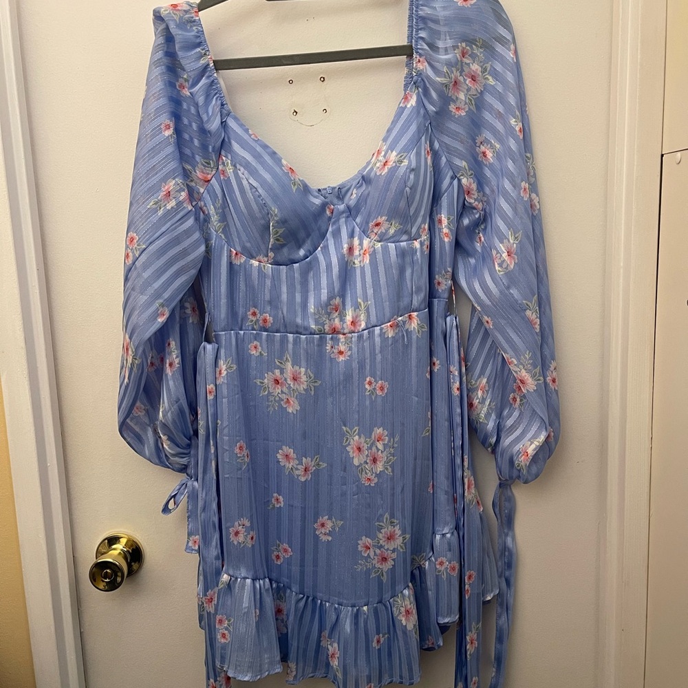 B Darlin Blue Puff Sleeve Ruffled Blouse